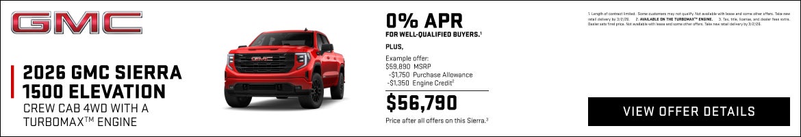 0% APR for well-qualified buyers.1

Plus, 

Example offer: 
$59,890 MSRP
$1,750 Purchase Allowanc...